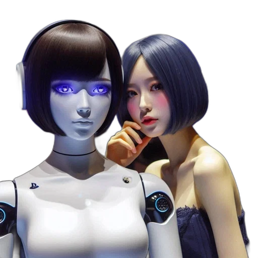 robot, cyberpunk, 3d render, concept art, vaporwave, human, model, blue transparent PNG cut-out