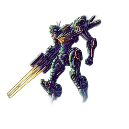 robot, weapon, sword, staff, concept art, 3d render, vaporwave, pixel art transparent PNG cut-out