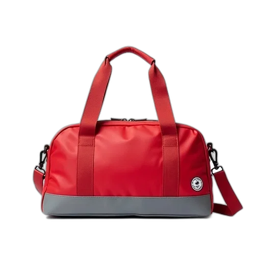 red, grey, adjustable, shoulder, strap, white, logo, displayed transparent PNG cut-out