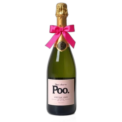 bottle, champagne, pink, ribbon, tied, around, neck, label transparent PNG cut-out
