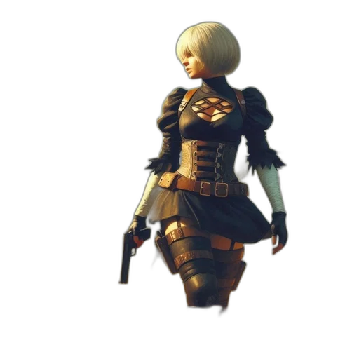 weapon, staff, robot, jacket, concept art, 3d render, cyberpunk, pixel art transparent PNG cut-out