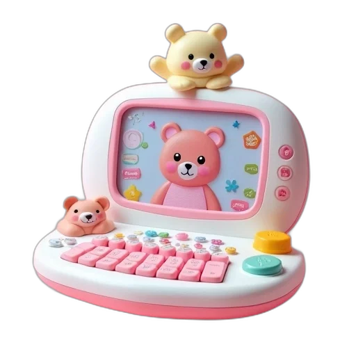 furniture, 3d render, vaporwave, pink, white, children, toy, bear transparent PNG cut-out
