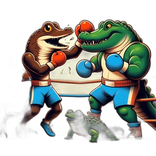 concept art, comic book art, fantasy art, pixel art, anthropomorphic, alligators, crocodiles, box transparent PNG cut-out