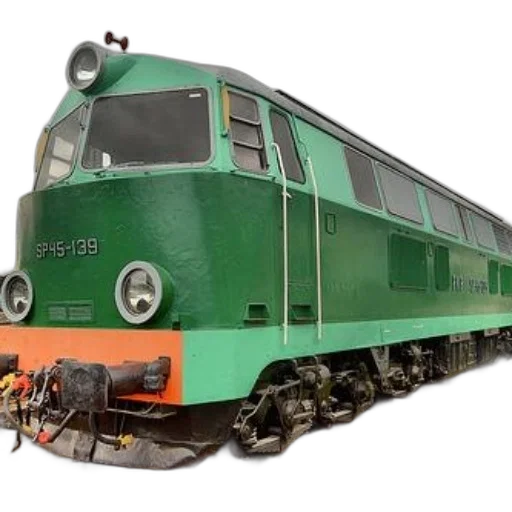 3d render, photorealistic, concept art, green, orange, train, number, sp45-139 transparent PNG cut-out