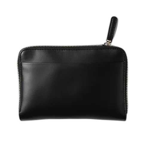 jewelry, staff, black, leather, wallet, zipper, closure, displayed transparent PNG cut-out