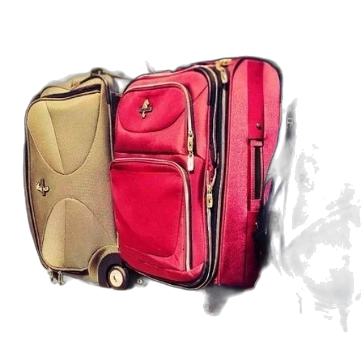 red, four, suitcases, different, colors, sizes, sit, ground transparent PNG cut-out