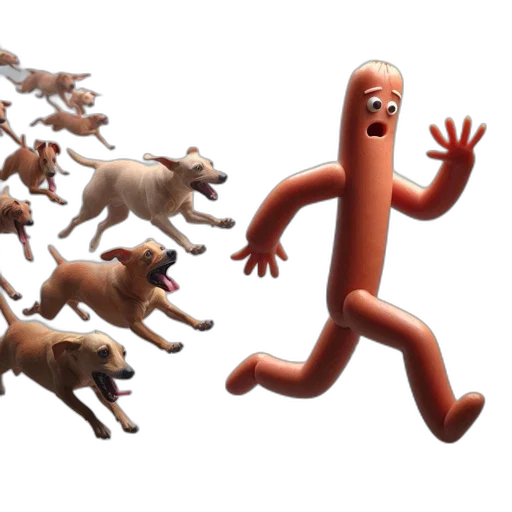 animal, creature, food, concept art, 3d render, anthropomorphic, hotdog, runs transparent PNG cut-out