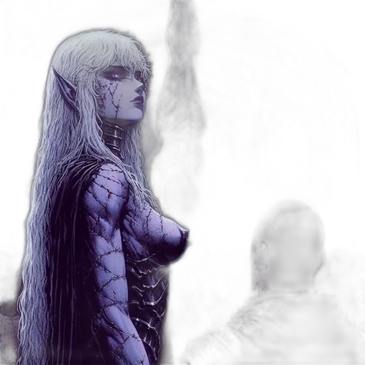 creature, hair, fantasy art, comic book art, concept art, watercolor, fog, outer space transparent PNG cut-out
