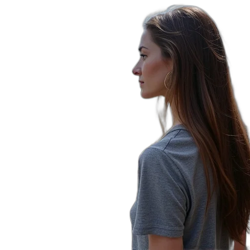 hair, dress, staff, face, photorealistic, earth tones, dark, monochrome transparent PNG cut-out