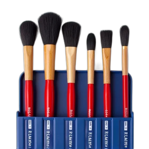 photorealistic, 3d render, blue, red, colorful, set, six, paintbrushes transparent PNG cut-out
