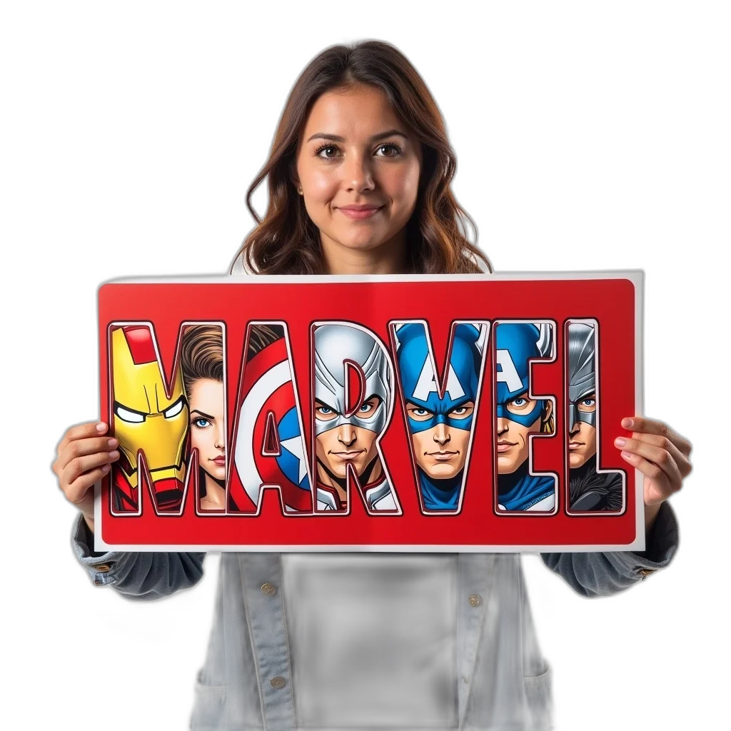 comic book art, person, holding, red, white, sign, collage, marvel transparent PNG cut-out