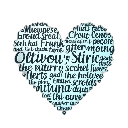 heart-shaped, arrangement, various, words, phrases, different, languages, including transparent PNG cut-out