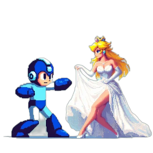 robot, dress, pixel art, concept art, comic book art, 3d render, fire, outer space transparent PNG cut-out