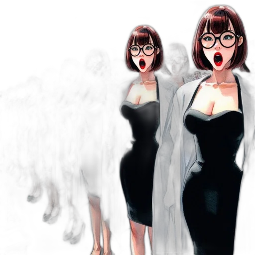 dress, concept art, comic book art, fantasy art, cartoon, monochrome, dark, lab transparent PNG cut-out