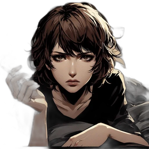 face, weapon, comic book art, concept art, pixel art, anime, monochrome, dark transparent PNG cut-out