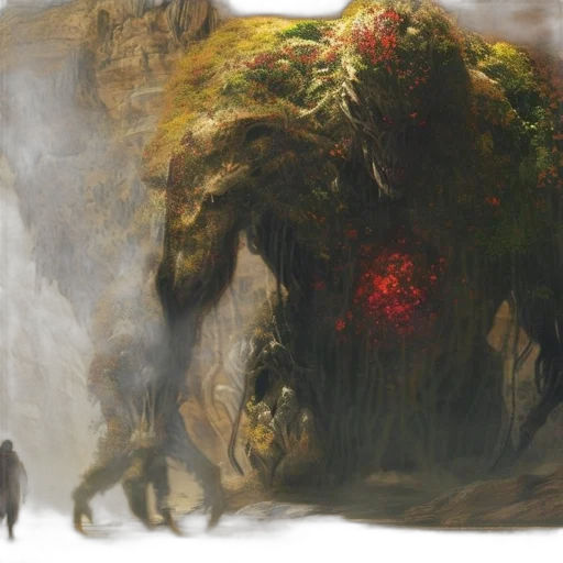 creature, concept art, fantasy art, photorealistic, comic book art, fog, forest, fire transparent PNG cut-out