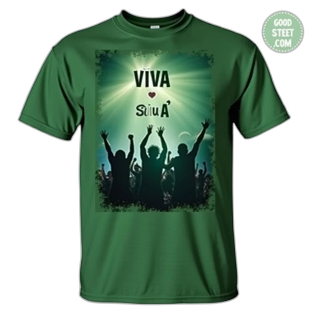 green, t-shirt, graphic, three, people, celebrating, words, viva transparent PNG cut-out