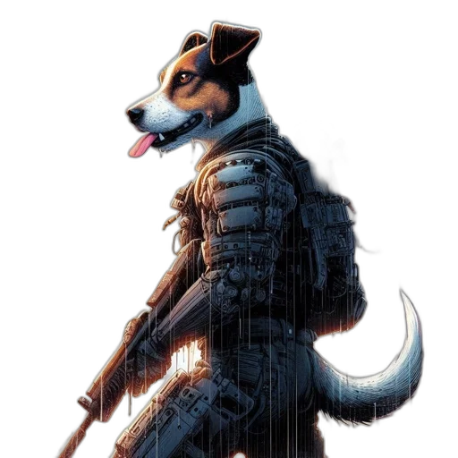 animal, staff, jacket, weapon, concept art, comic book art, cyberpunk, pixel art transparent PNG cut-out