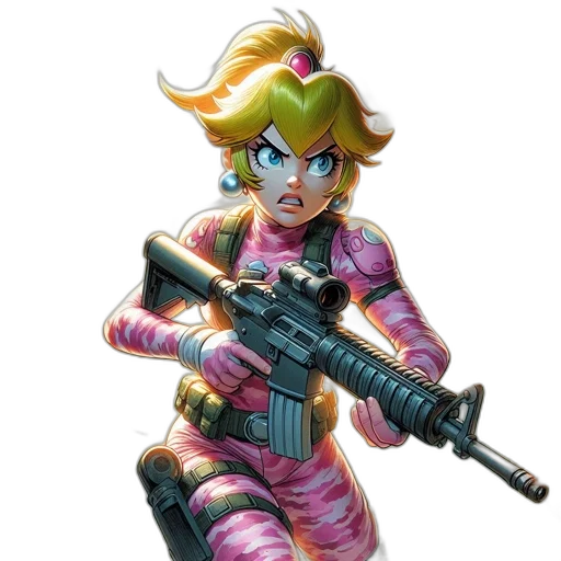 weapon, concept art, pixel art, cyberpunk, comic book art, blonde-haired, blue-eyed, character transparent PNG cut-out