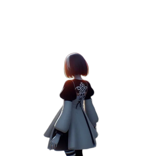 dress, jacket, robot, staff, 3d render, concept art, pixel art, cartoon transparent PNG cut-out