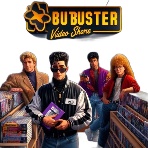 concept art, outer space, inside, buster, video, store, four, men transparent PNG cut-out