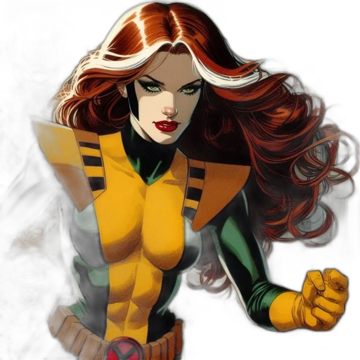 comic book art, concept art, fantasy art, golden, female, superhero, red, hair transparent PNG cut-out