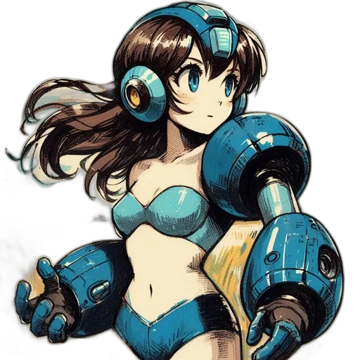 robot, weapon, concept art, anime, pixel art, comic book art, blue, female transparent PNG cut-out