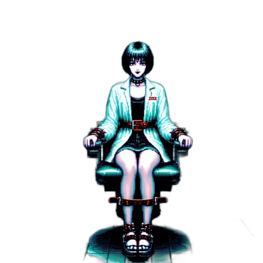 robot, furniture, jacket, staff, concept art, cyberpunk, pixel art, 3d render transparent PNG cut-out