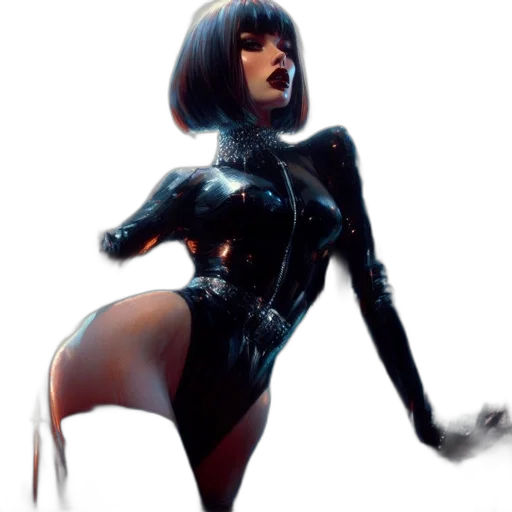 comic book art, concept art, fantasy art, cyberpunk, neon lights, dark, female, character transparent PNG cut-out