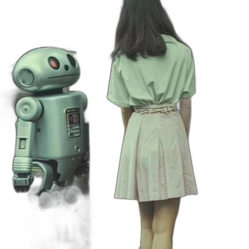 robot, dress, concept art, 3d render, photorealistic, vaporwave, outer space, pastel transparent PNG cut-out