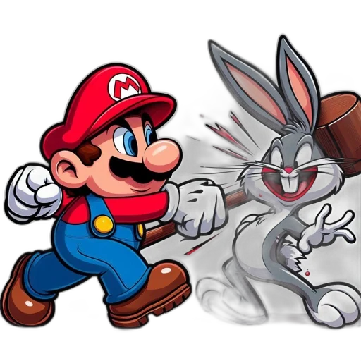 animal, concept art, pixel art, cartoon, comic book art, mario, bugs, bunny transparent PNG cut-out