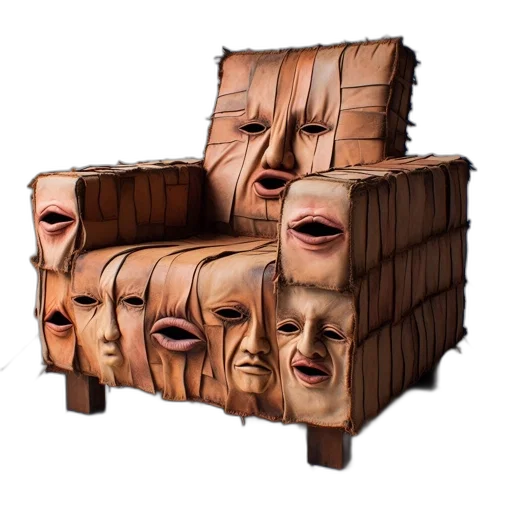 furniture, face, mask, crown, 3d render, concept art, photorealistic, fantasy art transparent PNG cut-out
