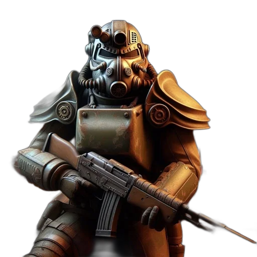 robot, mask, weapon, staff, concept art, 3d render, fantasy art, golden transparent PNG cut-out