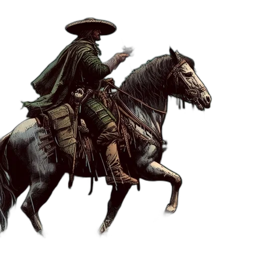 jacket, concept art, fantasy art, comic book art, photorealistic, green, lone, rider transparent PNG cut-out