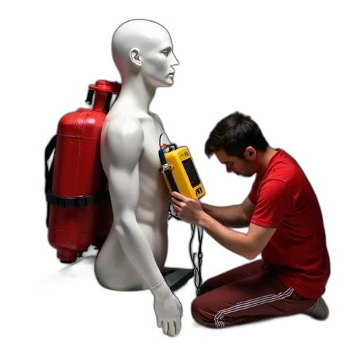 robot, staff, concept art, 3d render, photorealistic, cyberpunk, person, red transparent PNG cut-out