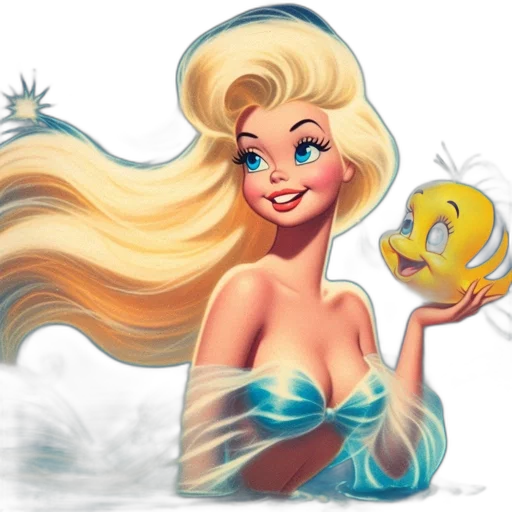 cartoon, photorealistic, concept art, fantasy art, underwater, blonde, mermaid, holds transparent PNG cut-out