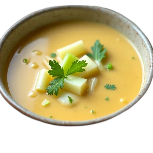 food, crown, photorealistic, bowl, creamy, soup, pieces, celery transparent PNG cut-out