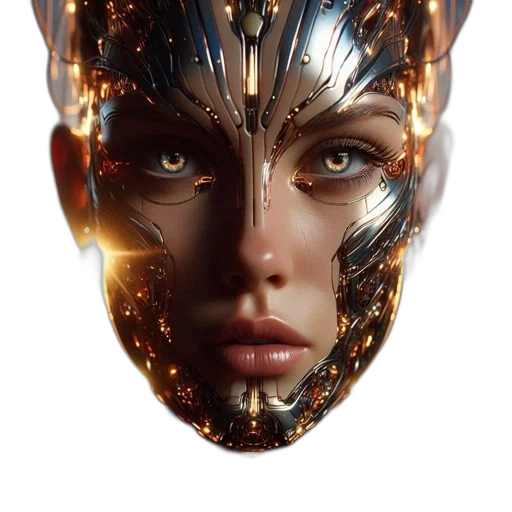 mask, face, jewelry, crown, fantasy art, cyberpunk, concept art, photorealistic transparent PNG cut-out