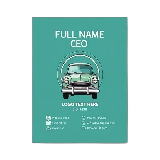 car, business, card, teal, background, featuring, text, full transparent PNG cut-out