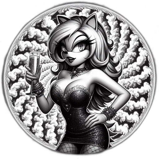 jewelry, cartoon, comic book art, fantasy art, concept art, monochrome, animated, feline-humanoid transparent PNG cut-out