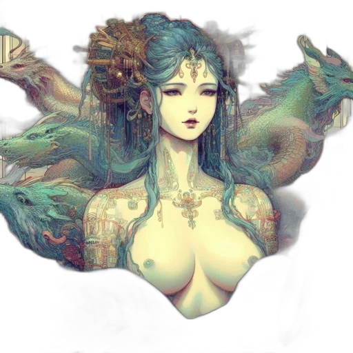 dragon, creature, jewelry, dress, fantasy art, concept art, pixel art, photorealistic transparent PNG cut-out