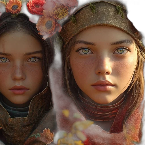 face, mask, crown, flower, photorealistic, fantasy art, concept art, 3d render transparent PNG cut-out
