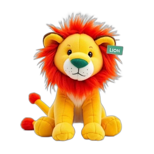 animal, 3d render, plush, toy, lion, yellow, orange, body transparent PNG cut-out
