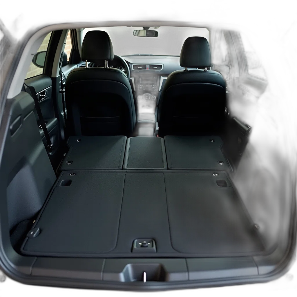 car, interior, rear, seats, folded, down, revealing, flat transparent PNG cut-out
