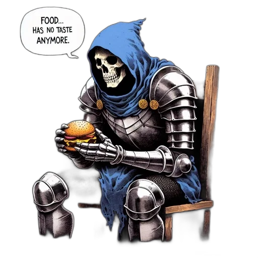 food, robot, mask, comic book art, concept art, fantasy art, pixel art, skeletal transparent PNG cut-out