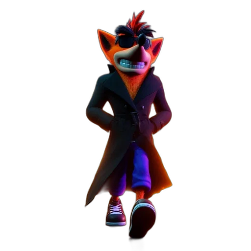 jacket, staff, mask, animal, 3d render, concept art, cartoon, vaporwave transparent PNG cut-out