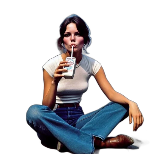 food, photorealistic, concept art, vaporwave, comic book art, young, woman, blue transparent PNG cut-out