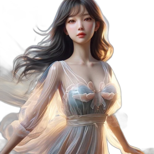 dress, fantasy art, photorealistic, oil painting, concept art, beach, sunset, fog transparent PNG cut-out