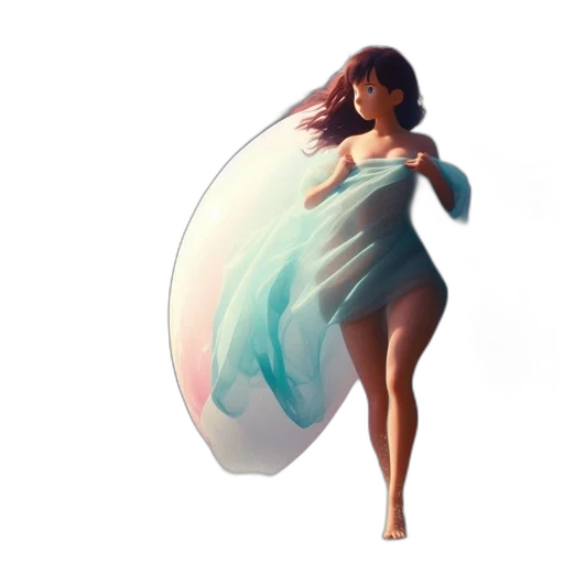 dress, umbrella, creature, concept art, fantasy art, 3d render, pixel art, underwater transparent PNG cut-out