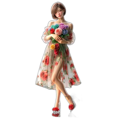 dress, 3d render, concept art, photorealistic, animated, woman, stands, within transparent PNG cut-out